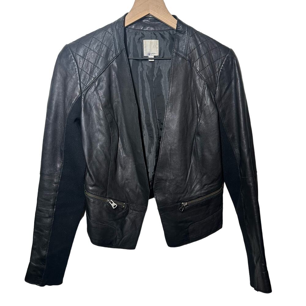 Halogen Black Quilted Moto Open‎ Front Leather Jacket Size Small